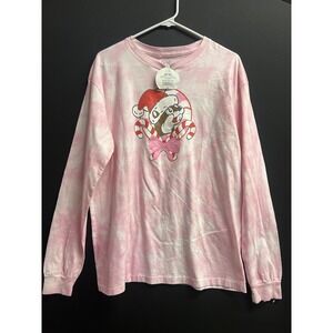 Buc-ees Pink Long Sleeve sz L Christmas Tie-dye Shirt With Bow‎ NWT